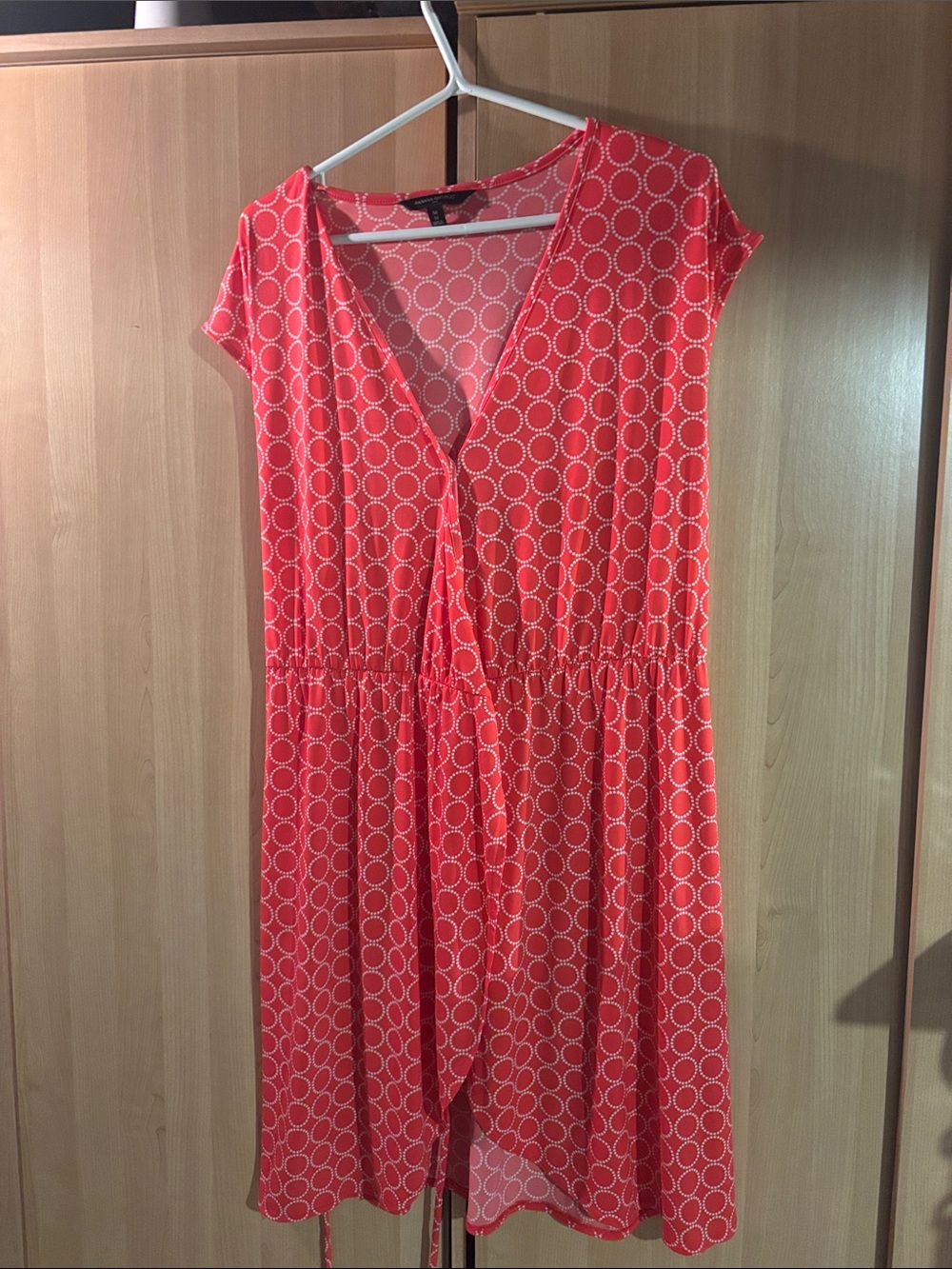 Banana Republic Coral Circle-Print V-Neck Midi Dress